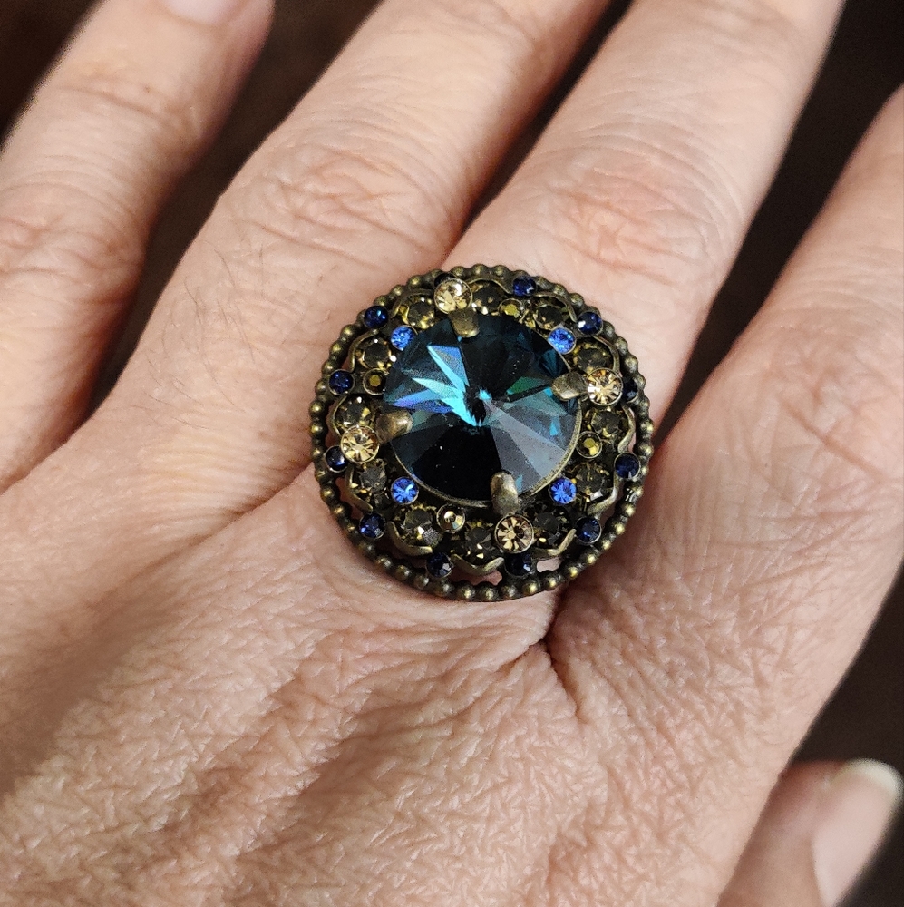 Designer Sorrelli Blue Rivoli Crystal Adjustable Ring